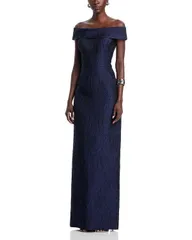 テリジョンバイリッキーフリーマン レディース トップス ワンピース Teri Jon by Rickie Freeman Jacquard OfftheShoulder Gownavy ネイビー