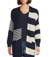 トッミーバハマ レディース アウター ニット・セーター Vネック カーディガン Tommy Bahama Boardwalk Stripe VNeck Long Sleeve Button Frontのサムネイル