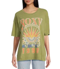 ロキシー レディース トップス Tシャツ グラフィック Roxy Surfs Up Oversized Short Sleeve Graphic TShirt Oil Green グリーン