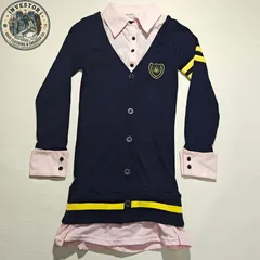 【美品】Je voudrais 重ね着風 ニットワンピース プレッピー 紺×淡桃 L