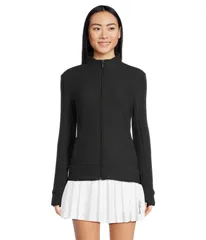 キャラウェイ レディース アウター パーカー・スウェット ニット ジャケット Callaway Textured Waffle Knit Fullzip Jacket Caviar