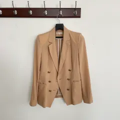 マージュ 36/レディース44-55 フール リネン ベージュ カジュアル ダブル ゴールド ブレザー ジャケット