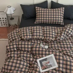 新品 「§ｚｚ．ｌｕｘｉ」布団カバーセット シングル 3点セット ins ストライプ シンプル 寝具カバー 洋式・和式兼用 ベッドカバー 掛け布団カバー 韓国 ボックスシーツ 枕カバー シーツカバー 肌に優しい ピーチスキン加工 北欧風 オールシーズン（ブラッ