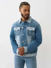 新品 / アメリカ トゥルーレリジョン ツートン デニム ジャケット M (リバーストラッカー700781)