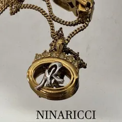 ニナリッチ　NINA RICCI　王冠クラウンモチーフ　NRロゴラインストーン　ゴールドカラーネックレス