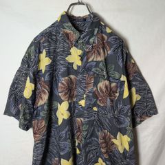 人気カラー】フルーツ柄 ボタニカル柄 アロハシャツ 総柄 ブラック L 