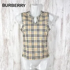 美品 00s BURBERRY LONDON バーバリーロンドン 定番カラー ノバチェック Vネック スキッパー ストレッチ タンクトップ ベージュ レディース ノースリーブ トップス y2k 平成ギャル