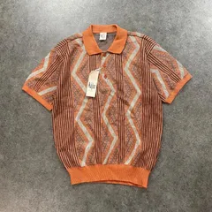 デッドストック 90s Vintage Modigliani モディリアーニ 半袖 ニット ニットポロ シャツ リネン/麻混 幾何学柄 総柄  ヴィンテージ ビンテージ L タグ付きのサムネイル