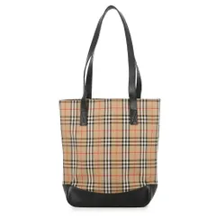 バーバリー トートバッグ チェック キャンバス レザー BURBERRY 黒