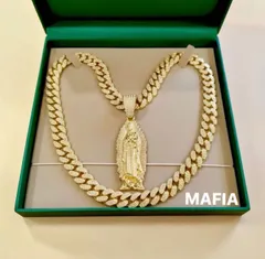 ゴールドネックレス マリア CZダイヤモンド グリッター マイアミキューバンチェーン チカーノ ローライダー ジルコニア ストリート系 ブリンブリン