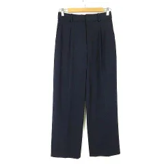 ユニクロ UNIQLO タック ワイドパンツ センタープレス ストレッチ M 紺 ネイビー