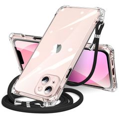 iPhone 13 mini 용 케이스 클리어 숄더 iphone13mini 스마트 폰 케이스 아이폰 13 미니 커버 어깨 걸이 대각선 걸이 줄무늬 케이스 투명 TPU 얇은 경량 내 충격 끈 부착 대각선 가죽 직조 스트랩 첨부 넥 스트랩 숄더