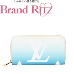 【絶対お得!!クーポンあり＆10％OFF】中古 ルイ ヴィトン モノグラム ジャイアント バイ ザ プール ジッピーウォレット ラウンドファスナー 長財布 M80360 ブルー PVC レザー レディース LOUIS VUITTON  【送料無料】【名谷店】