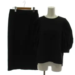 ユナイテッドアローズ UNITED ARROWS RIRANCHA ギャザーブラウス＆スカート セットアップ  38 40 紺 半袖 ミモレ丈 タイト /GG