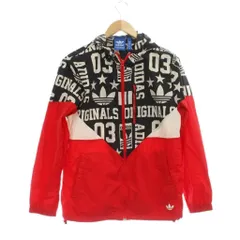 アディダスオリジナルス adidas originals ナイロンジャケット M 赤 黒 総柄 フード付き 長袖 /JP