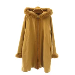 ランバンオンブルー LANVIN en Bleu コート ロング フード ファー ジップアップ 38 ベージュ /DO ■ECC003
