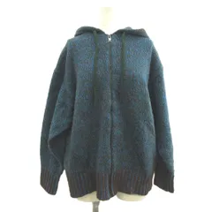 ユニクロ UNIQLO パーカー 上着 ニット ウール M 青 ブルー 茶 ブラウン 長袖 フード付き ジップアップ /NP ■ECC003