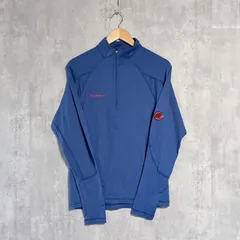 【美品/アジアL】MAMMUT マムート ハーフジップ シャツ ブルー ストレッチ素材 刺繍ロゴ マンモスワッペン 登山 トレッキング アウトドアのサムネイル