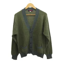 キャシャレル cacharel ニット カーディガン ウール M モスグリーン Vネック 長袖 配色切り替え /GR ■ECC003