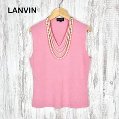 美品 LANVIN ランバン 3連パール Vネック ノースリーブ カシミヤ アンゴラ ウール ニット レディース トップスのサムネイル