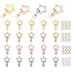 24個セット 回転カン付き キーホルダー金具 丸カン付き ワンタッチキーホルダー カワイイ ナスカン DIY用パーツ 手作り 手芸用品 ハンドメイド 星 キーリング アクセサリー 全長42mm(4色)