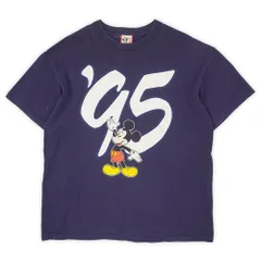 ディズニー Disney 90s 90年代 キャラクタープリントTシャツ Mickey Mouse ミッキーマウス MADE IN USA アメリカ製 シングルステッチ ヴィンテージ 古着 ネイビー 紺 L-XL相当【中古】
