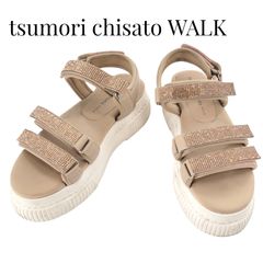 tsumori chisato WALK 츠모리치사토워쿠 라인 스톤 스트랩 트랙 구두창 샌들 베이지 두꺼운 바닥 반짝이 여성 사이즈 불명