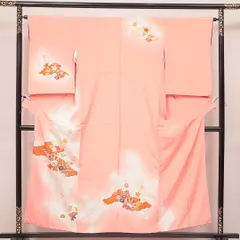 訪問着 袷 身丈153cm 裄丈63cm 正絹 Cランク セミフォーマル 広衿 Sサイズ 鼓 菊 吉祥文様 桔梗 古典的 鮮やか 朱系 HP 1217-17110のサムネイル