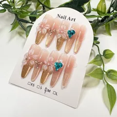 ネイルチップ ピンク グラデーション ゴールド ラメ フラワー ハート ビジュー 韓国 ちゅるん