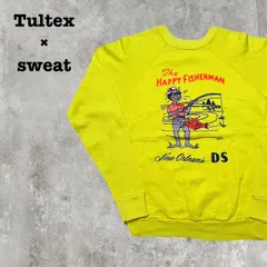 80s 90s USA製 Tultex ヴィンテージ スウェット 釣り フィッシングプリント 鮮やかイエロー タルテックス ラグラン クルーネック Mサイズ トレーナー 古着 New Orleans Happy Fisherman