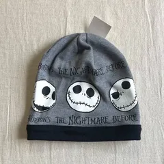 希少　新品未使用　The Nightmare Before Christmas　ナイトメアービフォアクリスマス　ジャック・スケリントン　©Disney　ディズニー　キャラクターグラフィック　ロゴプリント　ビーニー　ワッチキャップ　薄手スウェット　Y2K　個性派