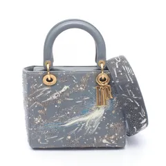 ディオール Dior ハンドバッグ LADY DIOR レディディオール 刺繍 2WAY ブルーグレー レザー レディディオール 2wayトート ミディアム レディース Used A