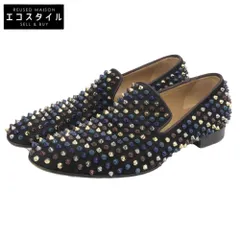 Christian Louboutin クリスチャンルブタン スエード マルチカラー スパイクスタッズ ローファー シューズ メンズ ブラック 40 1/2 40 1/2