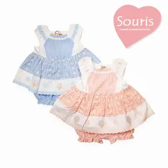 Souris (スーリー) 「ギンガムチェックアイスクリーム刺繍 ミルキースーツ 632」（80-90cm）