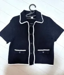 新品) H&M ネイビー 半袖 ニットカーディガン (S)