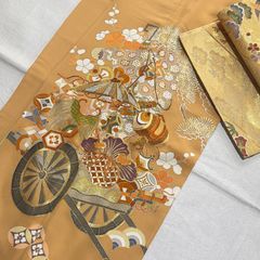 豪華袋帯 鳳凰 牡丹 伝統文様 オレンジ - メルカリ
