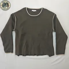  【美品】GLOBAL WORK 配色ステッチ クルーネックニット M グレージュ