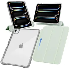 ソフトフレーム ケース 背面透明 ケース M4 M4 11 Pro アイスグリーン Pro 縦置き/横置きスタンド カバー 耐衝撃 緑 軽量 取り外し可能 ペン収納 用 2024 IPDP11m4-SLDPEN-IGR 11インチ iPad factory M