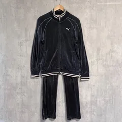 【稀少/Y2K】PUMA プーマ ベロア セットアップ トラックジャケット パンツ 紺 M 817966 廃盤 刺繍ロゴ パイピング ジャージ 上下