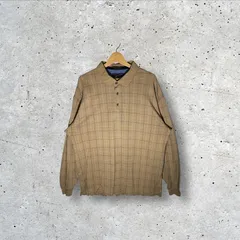 90's vintage 90年代 ヴィンテージ TOMMY HILFIGER トミーヒルフィガーゴルフ オールドトミー チェック柄 長袖 ポロシャツ オーバーサイズ ビッグシルエット MALAYSIA製 XL XG/XGサイズ ライトブラウン ベージュ