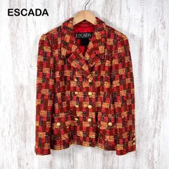 美品 90s ESCADA  ヴィンテージ エスカーダ 金ボタン ウール ツイードジャケット レッド レディースのサムネイル