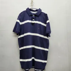 Tommy Hilfiger トミーヒルフィガー 刺繍ロゴ ストライプ 半袖ポロシャツ L(L)