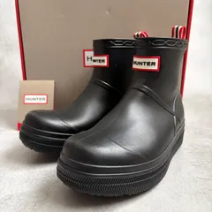 ハンター HUNTER プレイブーツ ショート レインブーツ シューズ 長靴 UK5 24cm 黒 ブラック 厚底 ラバー 極美品 箱付