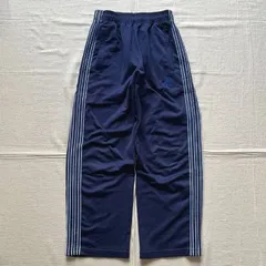 00s　archive　old adidas　オールドアディダス　光沢感　ネイビー　パフォーマンスロゴ刺繍　3 stripes　サイドライン　ワイドシルエット　トラックパンツ　イージーパンツ　S相当　一点物　Y2K　C-BOY　wide track pants