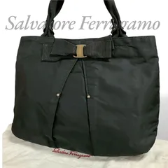 【MY0565】Salvatore Ferragamo サルヴァトーレフェラガモ トートバッグ ブラック ナイロン ヴァラリボン レディース A4収納