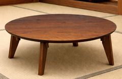 展示品】​高級 欅無垢材 80cm 丸型 折れ脚ちゃぶ台 座卓【説明文必読