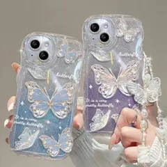 新品 iphone17 iPhone ケース 蝶 キラキラ ストラップ付き iPhone16 iPhone15 おしゃれ かわいい クリア ジェル ギフト プレゼント mlvxe