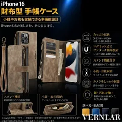 iPhone 16 ケース 手帳型 ブラウン レザー調 ストラップ付 カード収納 小銭入れ付 財布型 スマホカバー