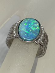 ベルベット質感 マルディブブルー遊色 ボルダーオパールリング 13.53ct 