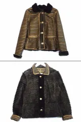 【216115】 【ノーブランド】ボア　ムートン×メタリックボーダー+スエード　リバーシブル ジャケット グリーン